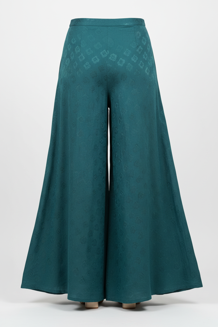 Teal Self-Weave Wide-Leg Palazzo back view