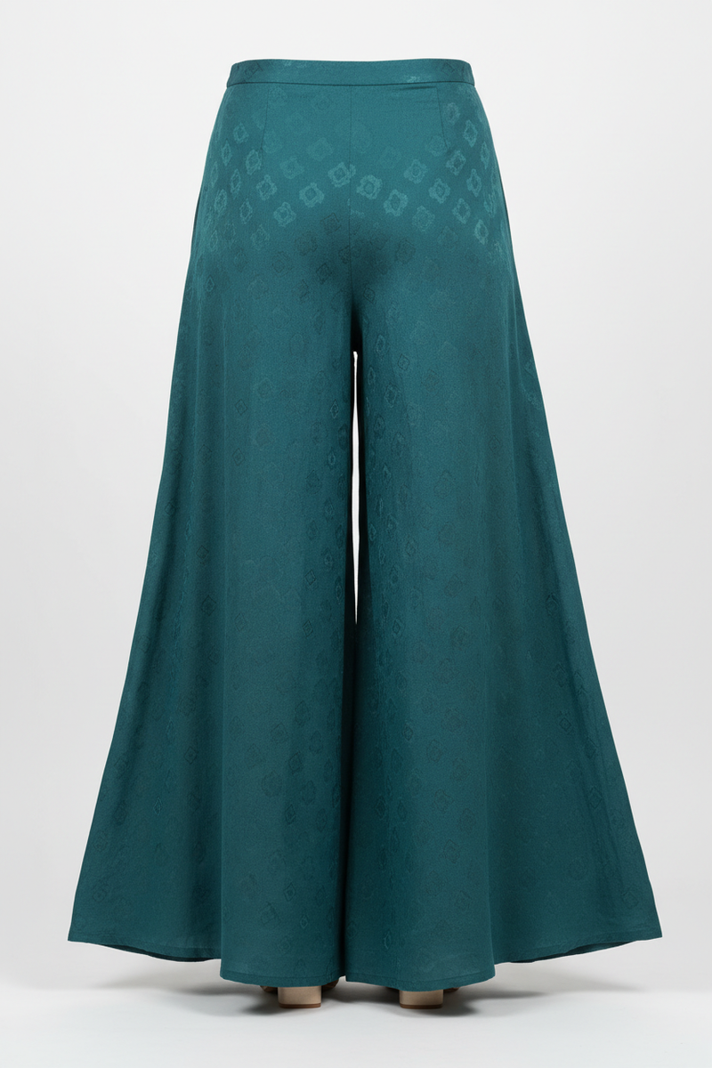 Teal Self-Weave Wide-Leg Palazzo back view
