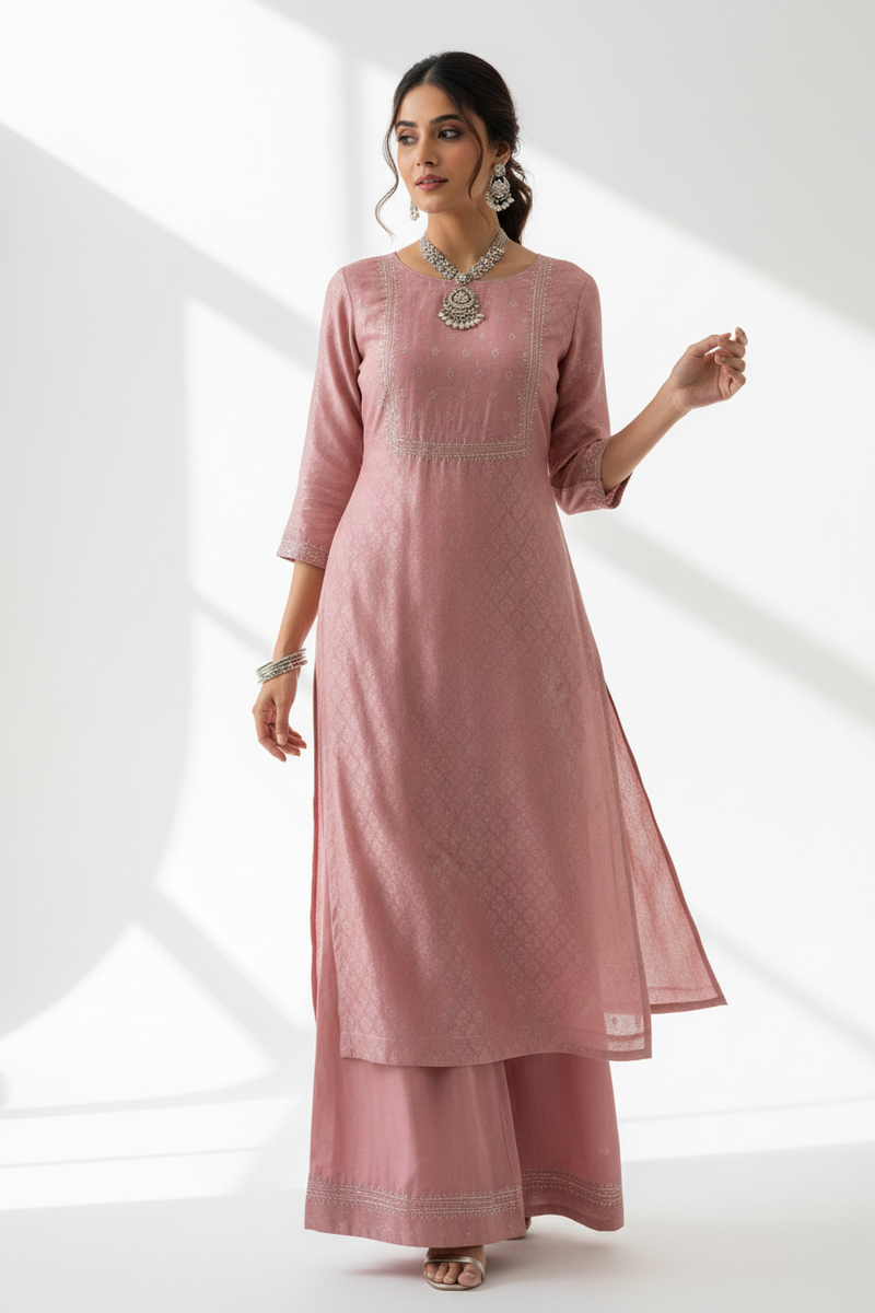 Dusty Rose Kurta Palazzo Set front view