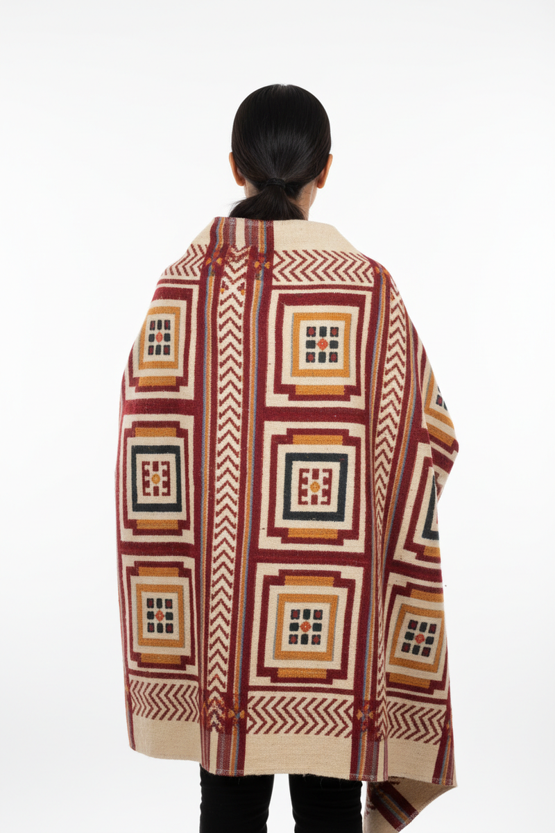 Kullu Handloom Woollen Shawl back drape view