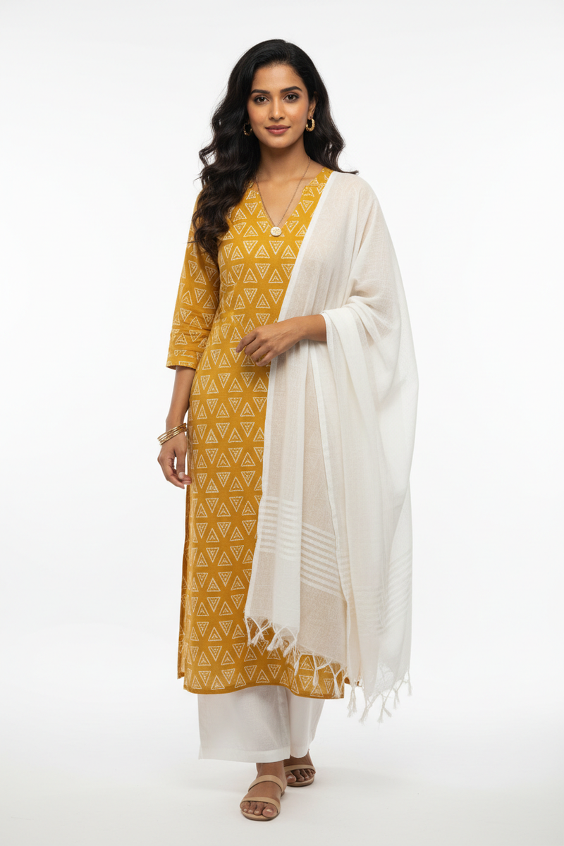 Mustard Geometry Straight Kurta front view