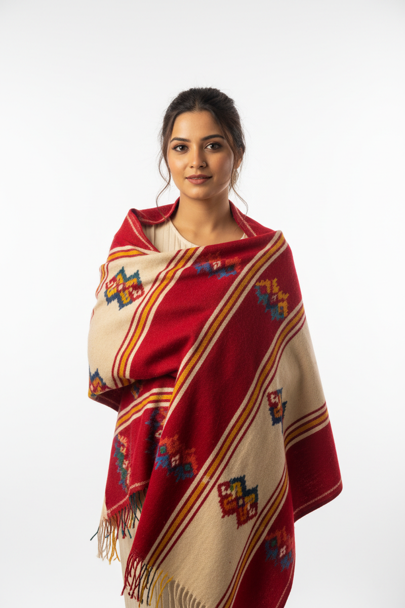 Kullu Handloom Woollen Shawl draped front view