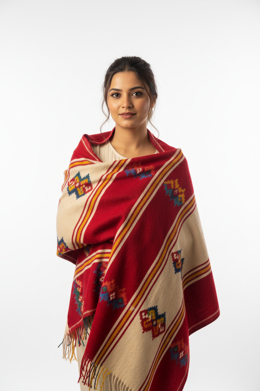 Kullu Handloom Woollen Shawl draped front view