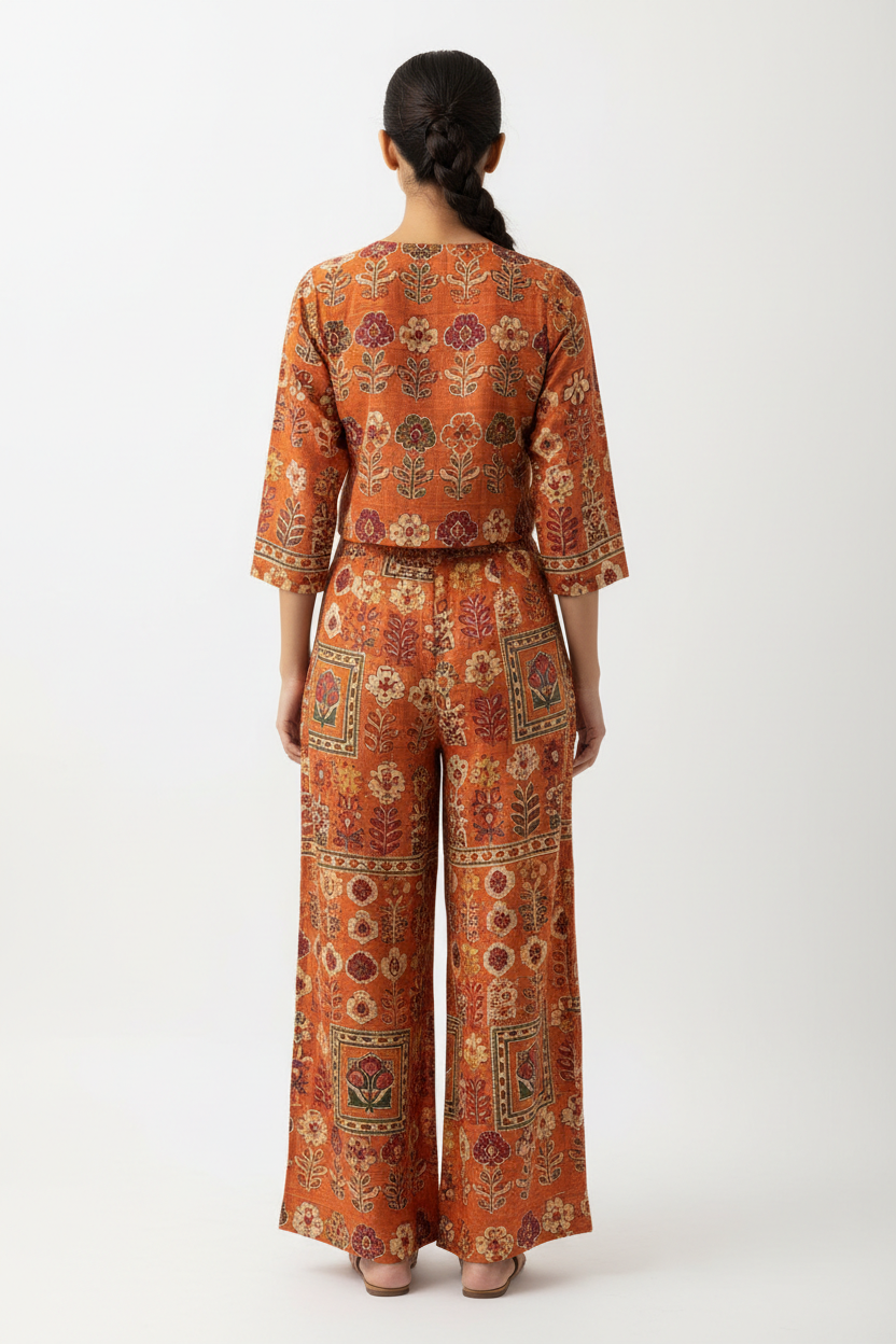 Rust Printed Kurta Co-Ord Set back view