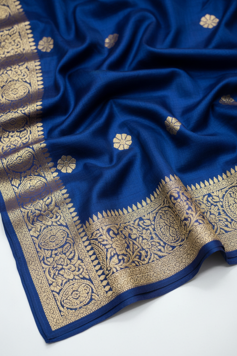 Royal Blue Silk Zari Border Dupatta zari border detail