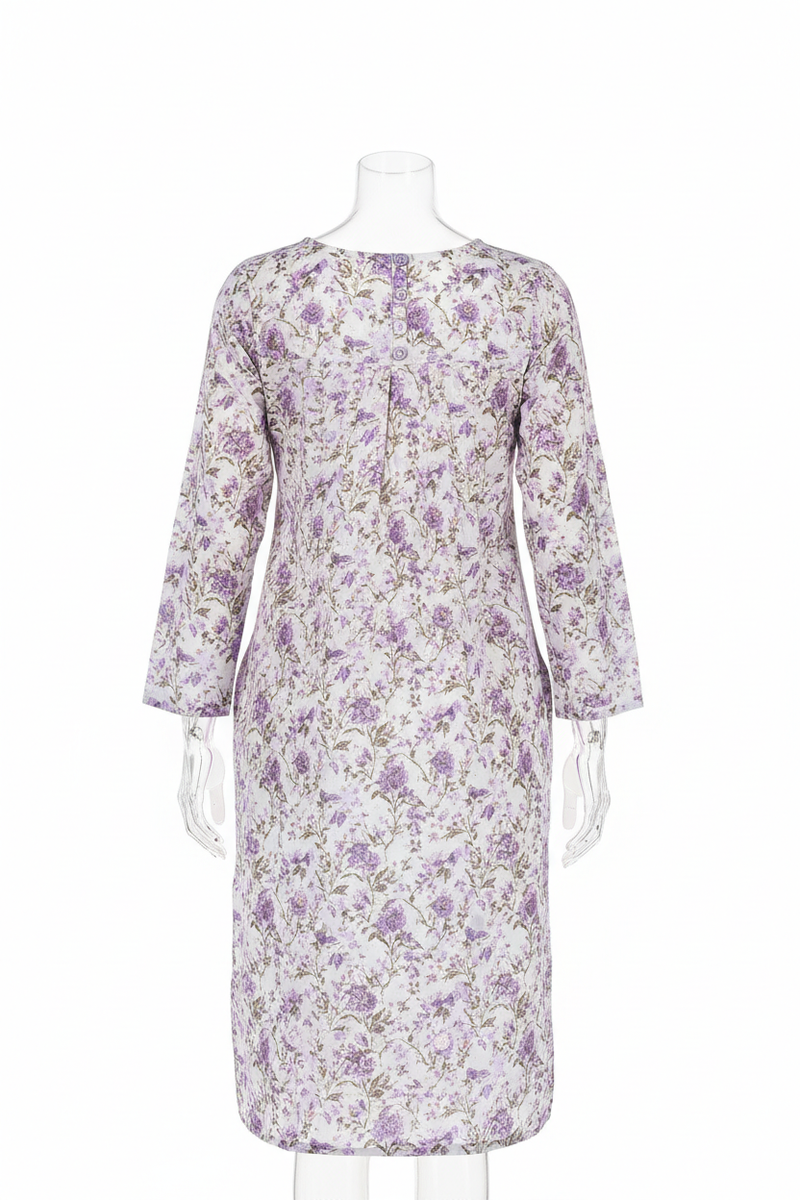 Lavender Floral Print Straight Kurta back view