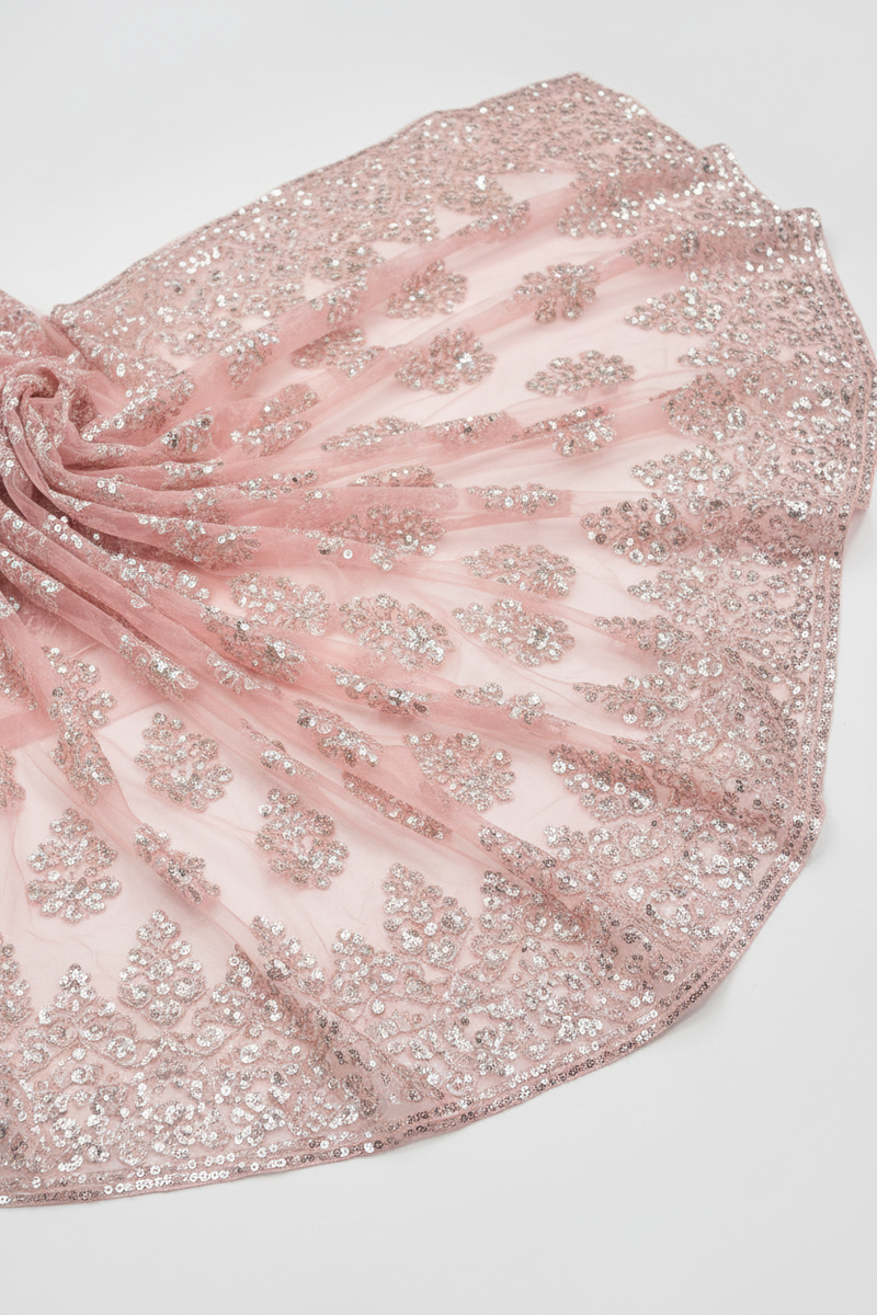 Blush Pink Sequin Organza Saree pallu drape