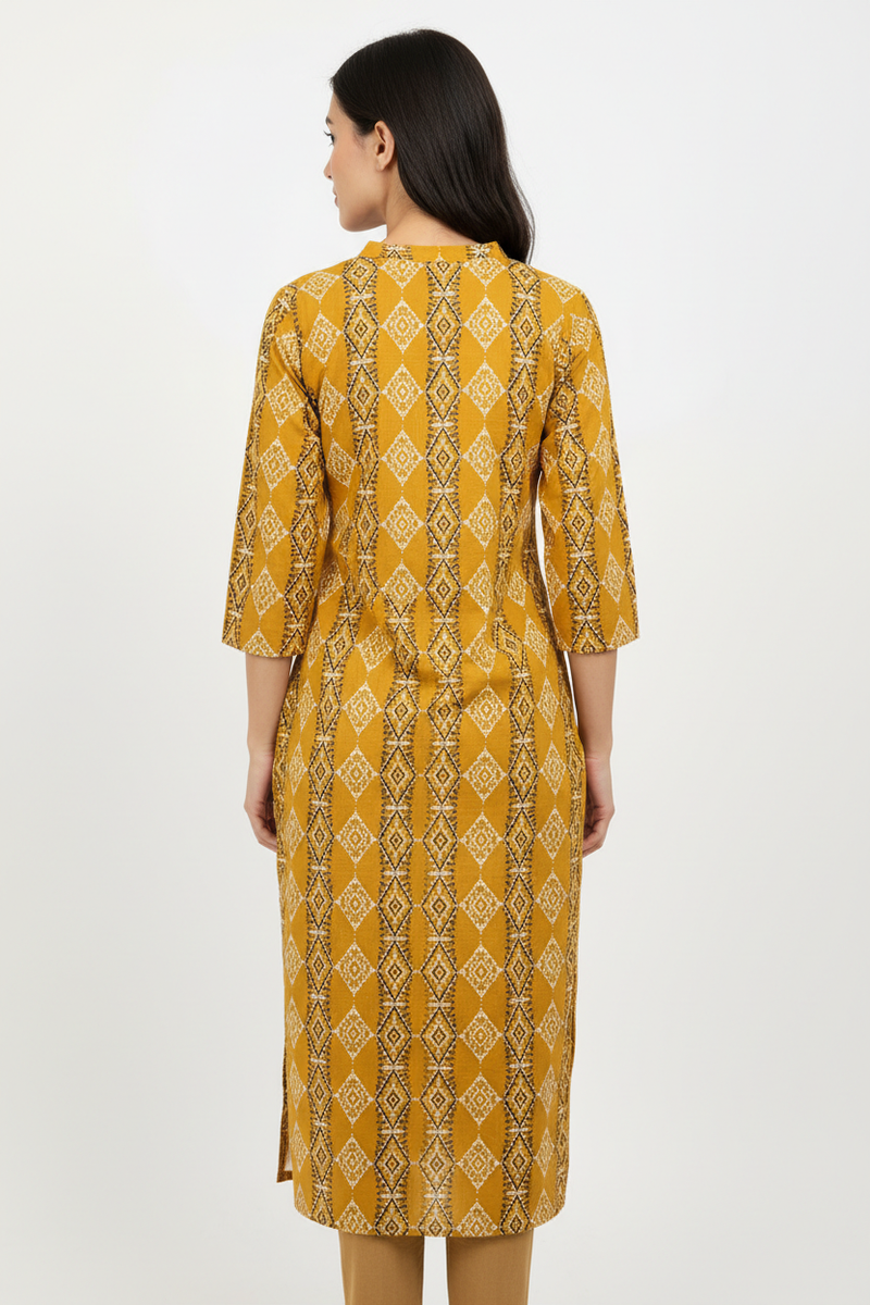 Mustard Geometry Straight Kurta back view