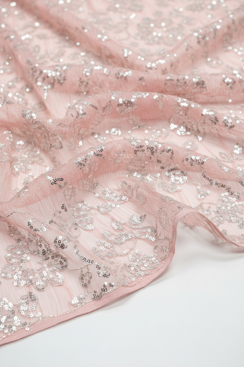 Blush Pink Sequin Organza Saree sequin detail