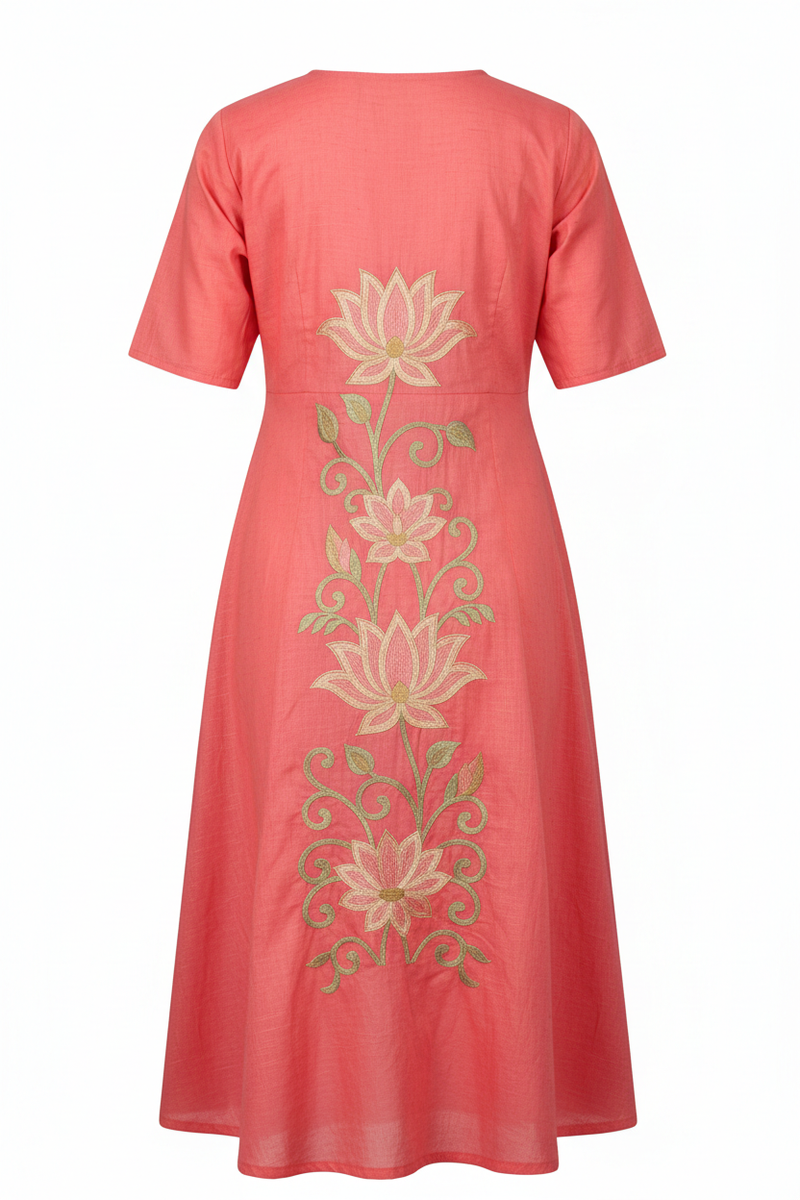Coral Bloom A-Line Kurti back view