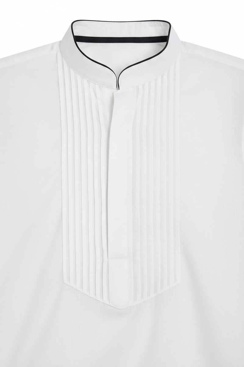 White Pin-Tuck Office Kurta collar detail