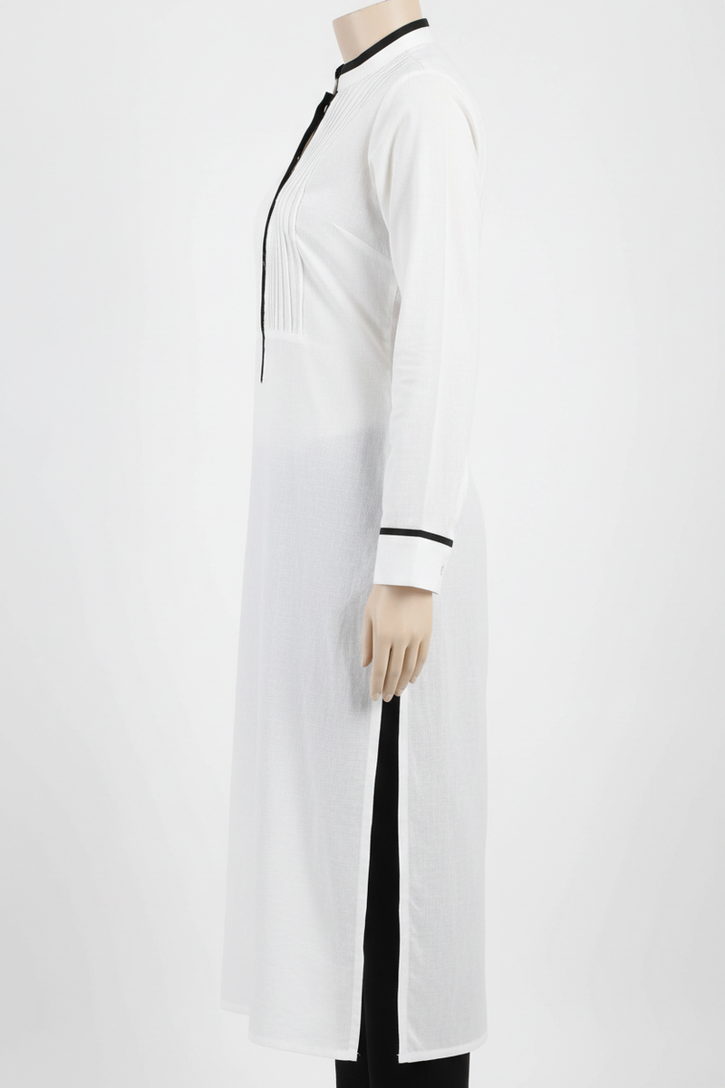 White Pin-Tuck Office Kurta side view