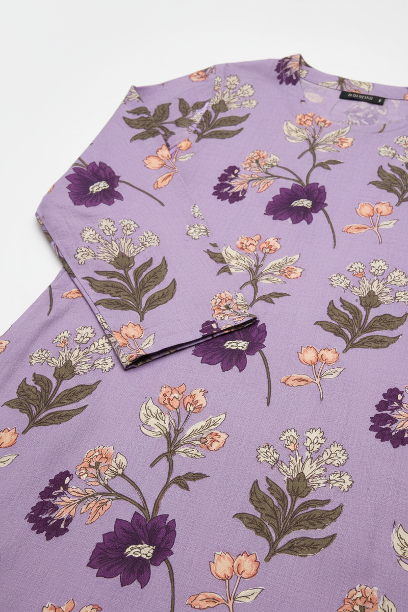 Lavender Floral Print Straight Kurta print detail