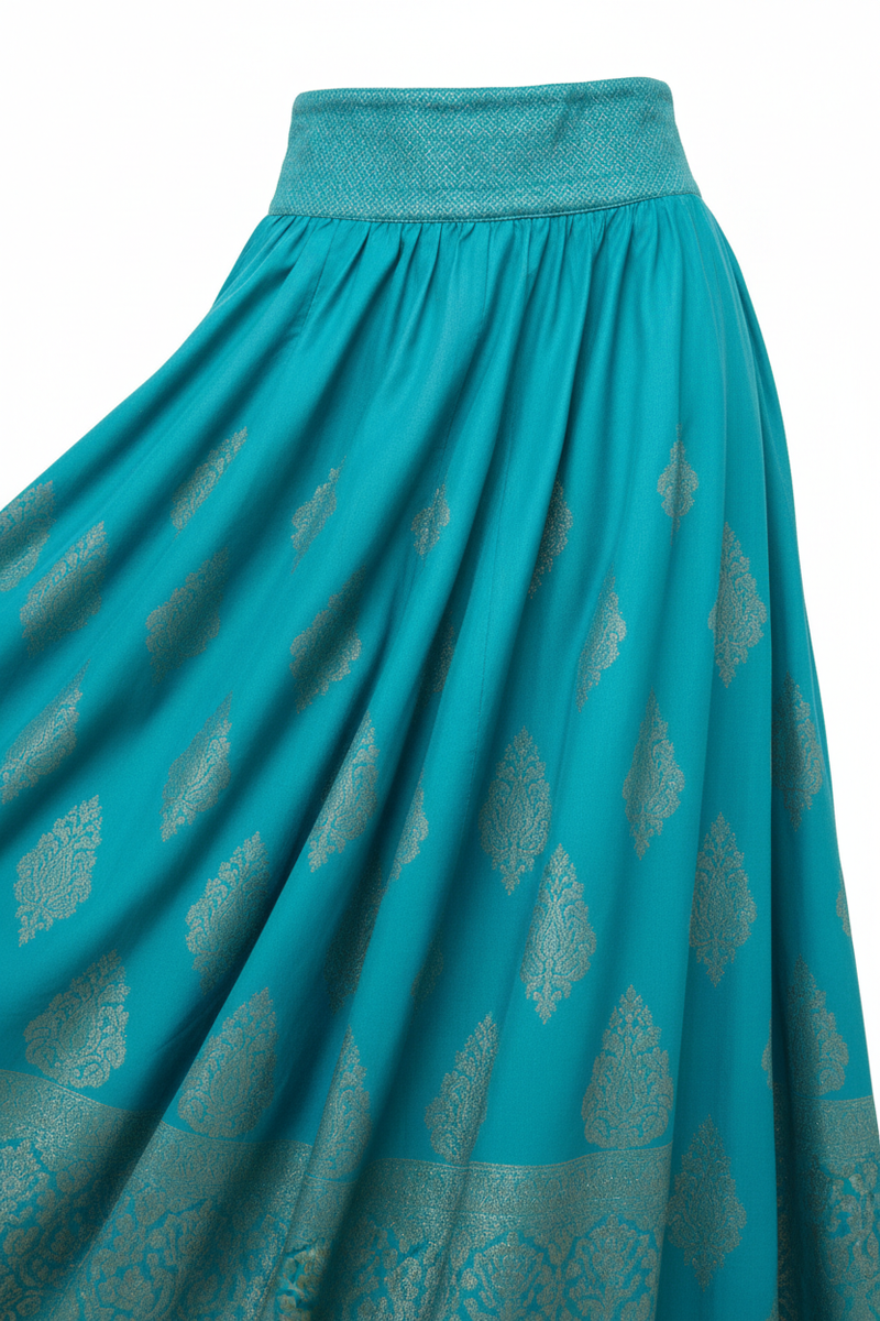 Teal Self-Weave Wide-Leg Palazzo waistband detail